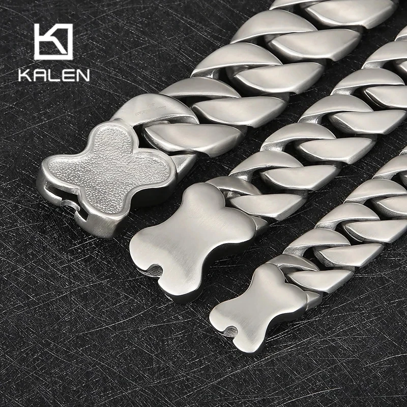 24/31MM Larger Cuban Chain Dog Bone Charm Necklace for Men Women Stainless Steel 316L Heavy Choker Punk Trendy Jewelry Cool Gift