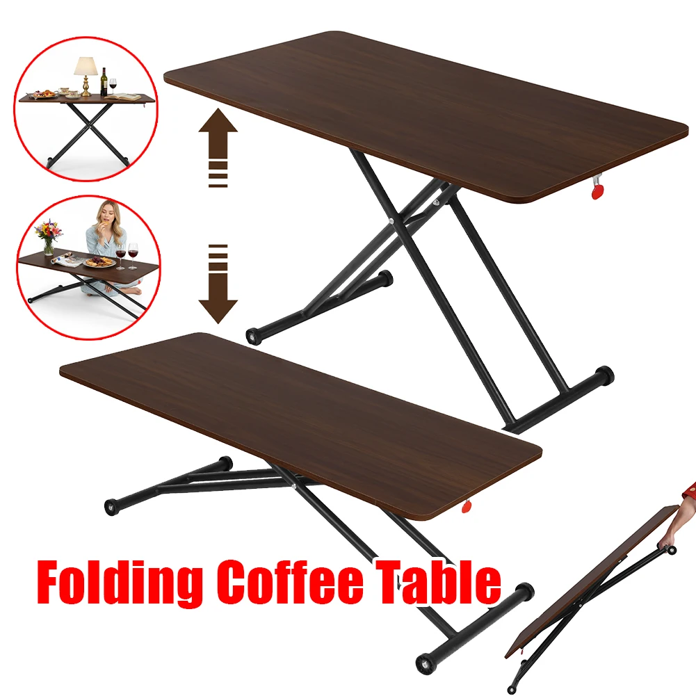 

Folding Coffee Table with Rollers Portable Floor Table Wooden Modern Coffee Table for Small Spaces
