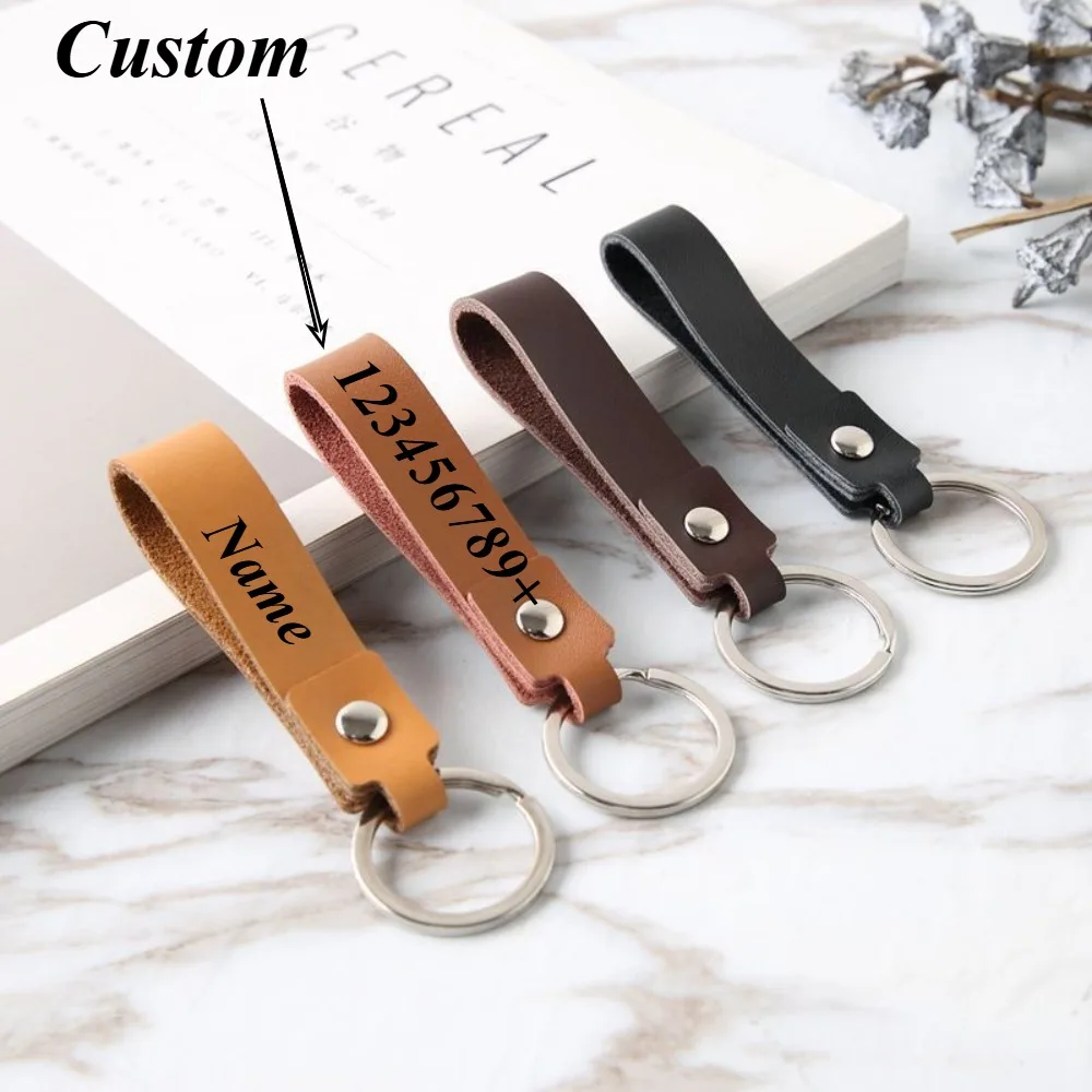 

Custom Logo Name Leather Keychain Personalized Keyring Car Moto Key Ring Accessories Double-Sided Key Ring Bag Accessories Gift