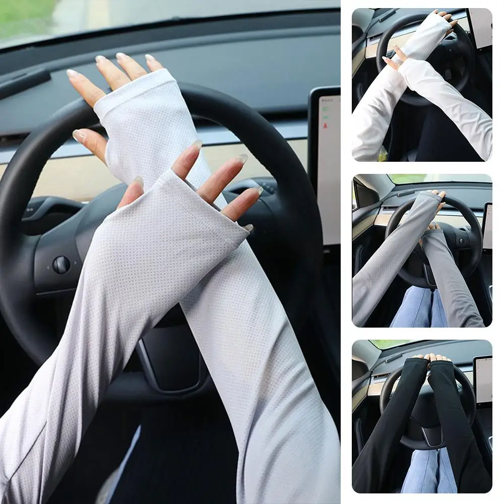 

Mens Ice Arm Sleeves Breathable Cooling Arm Covers Mesh Thin Lengthening Loose Driving Sunshade Elbow Gloves 1 Pairs Soft