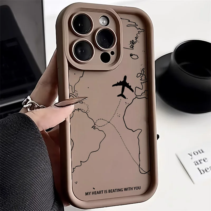 Travel-Inspired Airplane Route Desian Phone Case For iPhone 15 13 11 12 14 16 Pro Max 8 7 Plus XR XS X SE 3 Soft TPU Back Cover