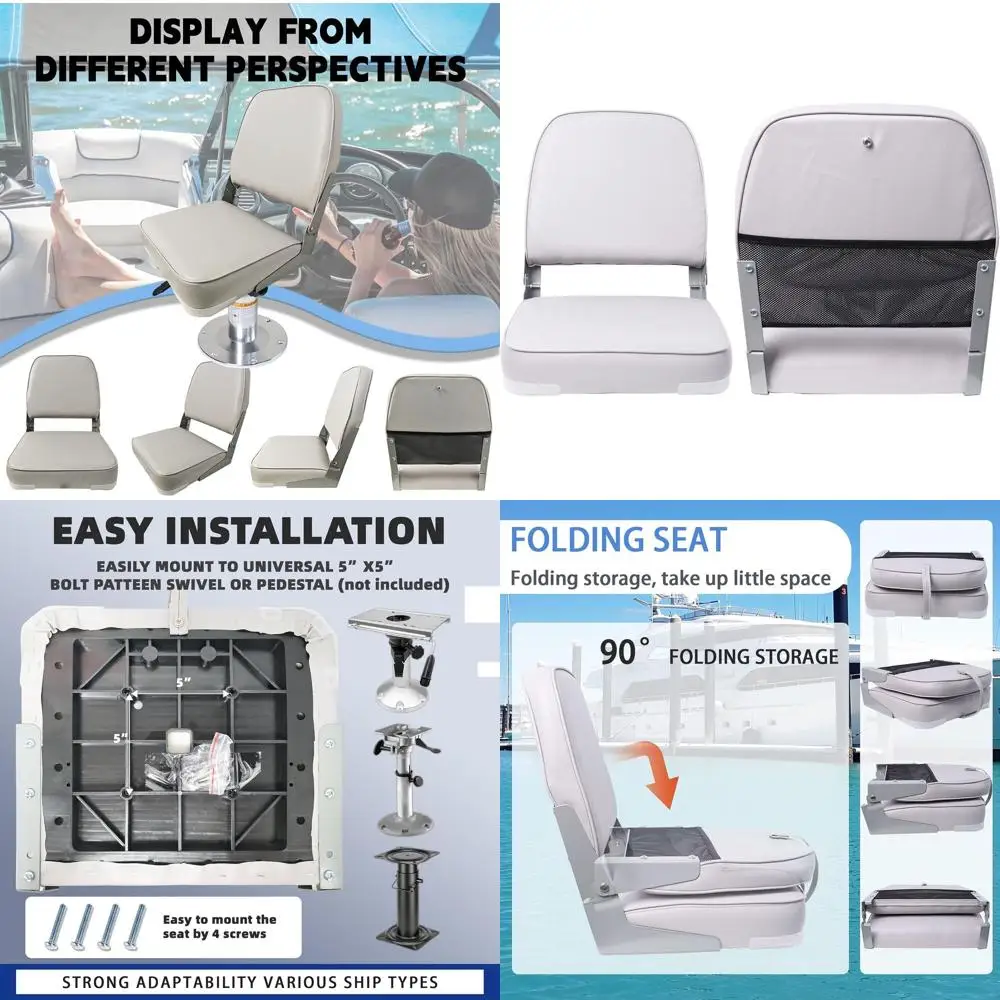 

Low Back Folding Boat Seats 2 Pack Clearance - Premium Bass/Jon/Pontoon Boat Chairs, Heavy Duty Waterproof Swivel Fishing Boat S