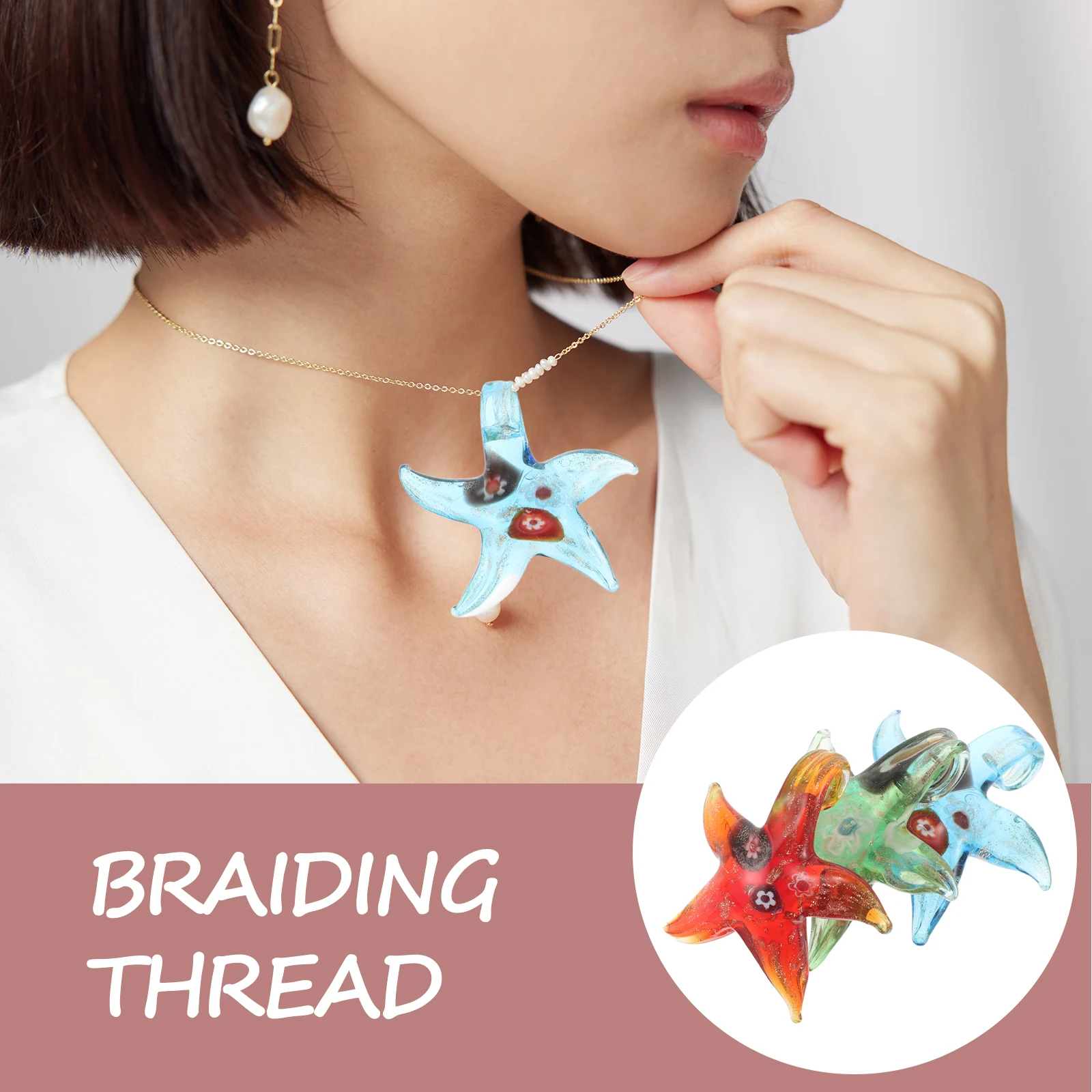 

3Pcs Sea Star Glass Pendant Ocean Inspired Lightweight Jewelry Summer Style Beach Gift for Women Ocean Beads Glass Pendants