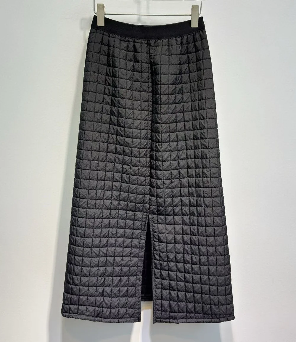 جديد Hot البيع تنورة الشتاء الطويلة 2025 جودة عالية المرأة مرونة الخصر القطن مبطن مثير الظهر سبليت أنيقة طويلة التنانير الدافئة