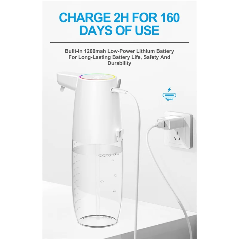 AA20-600Ml Automatic Soap Dispenser Infrared Sensor Type-C Charging Touchless Smart Liquid Soap Dispenser