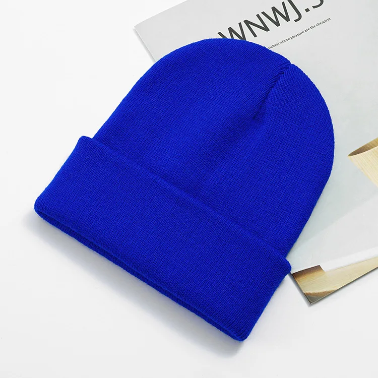 Fluorescent Pullover Light Board Knitted Beanie Hat Solid Color Cold Hat Customized Embroidery Logo Warm Ski Hat