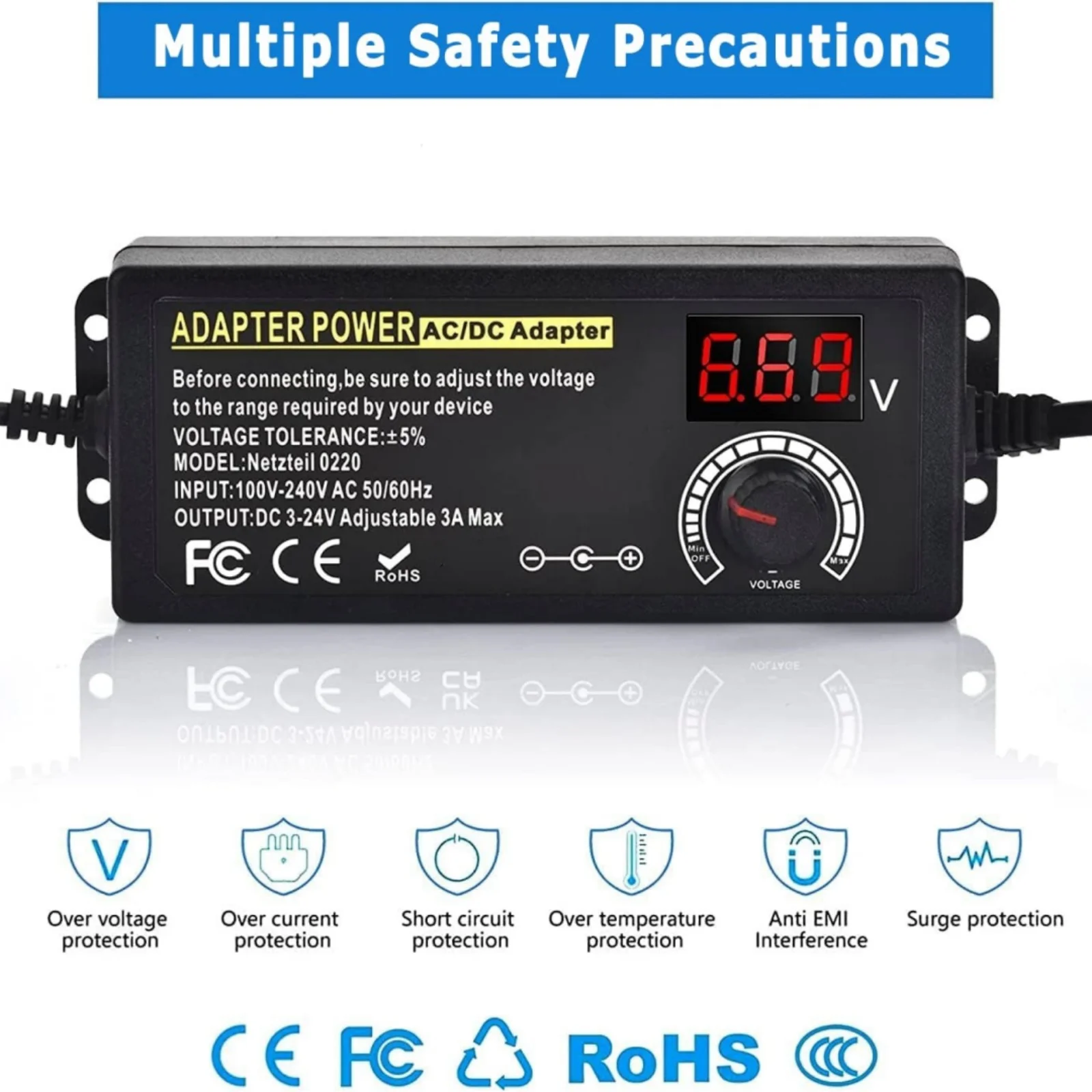 قابل للتعديل إمدادات الطاقة متغير AC-DC محول الطاقة مختبر 3 فولت-24 فولت-3A مع الولايات المتحدة/الاتحاد الأوروبي التوصيل أنثى الأجهزة المنزلية التمساح كليب
