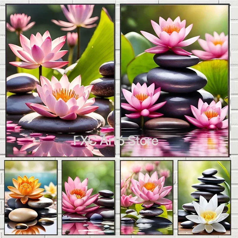 1PC – Affiche imprimée sur toile sans cadre, motif Spa Zen, fleur de cerisier, lys rose, lotus, peinture artistique, décoration murale pour studio de fitness et de yoga