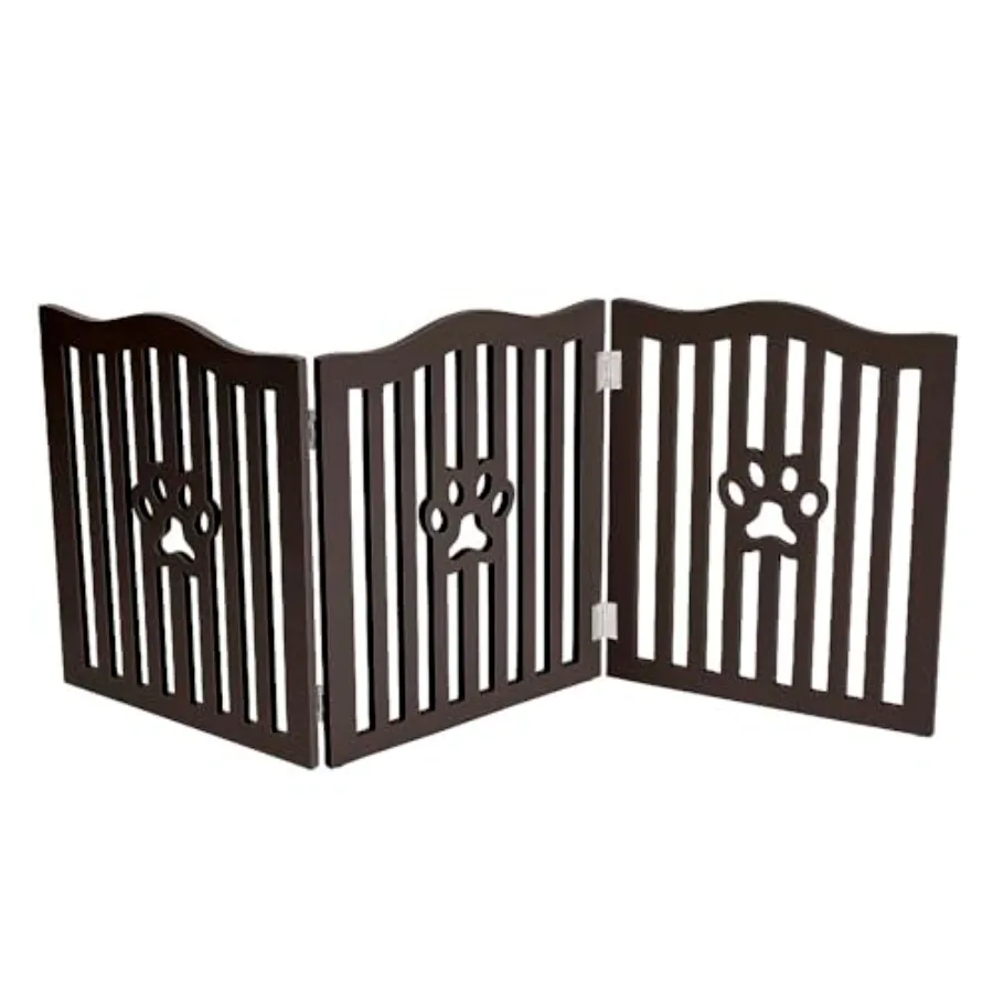

Pet Gate, Wooden Free Standing Dog Gate for Small Dogs and Cats. Great Folding Fence for Doorways, Halls, Stairs. Espresso