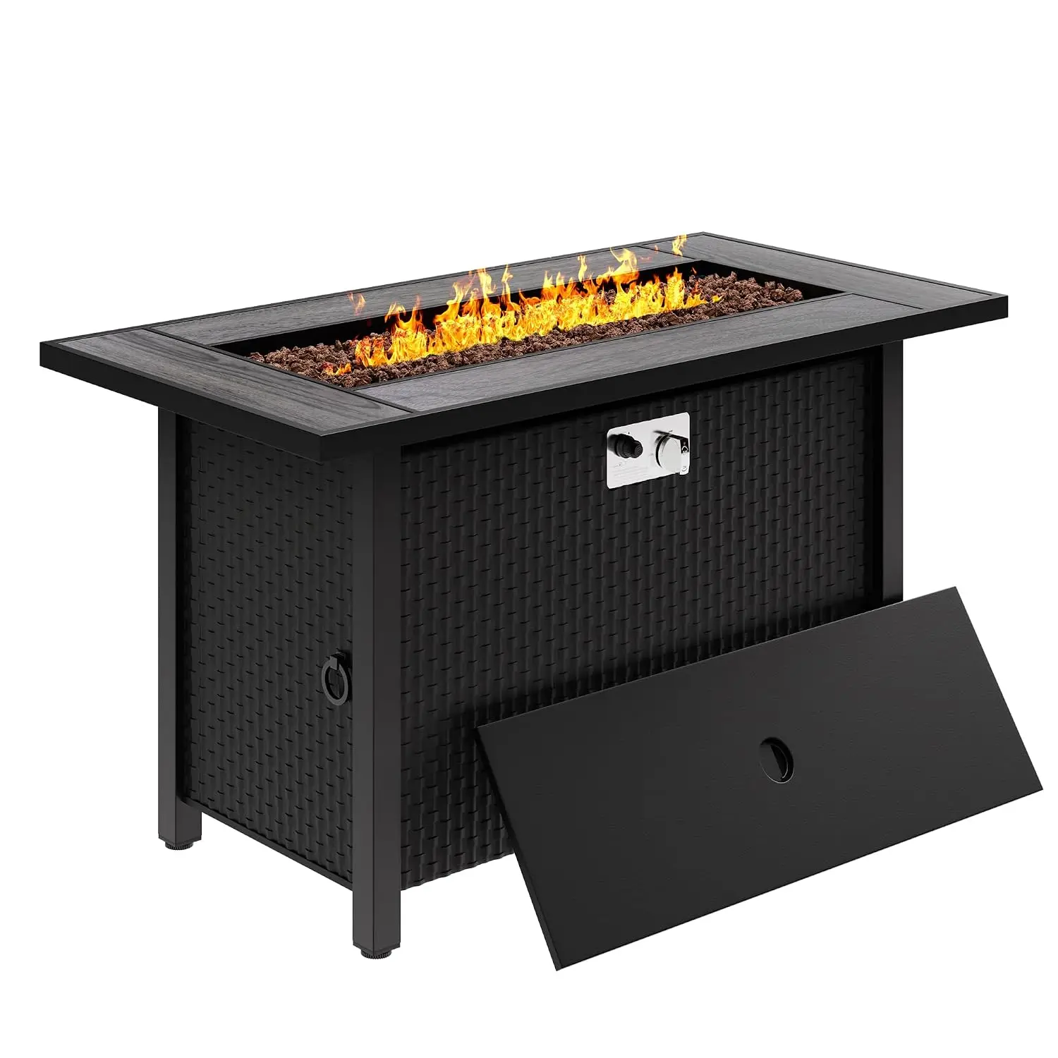 45in Propane Fire Pit Table Tile Top Lava Rocks 50000 BTU 2-in-1 Outdoor Patio Heater Rain Cover Gray, Customized