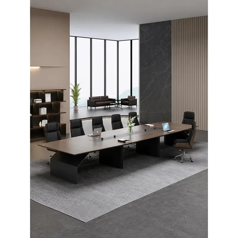 Walnut Conference Table Long Modern Simple 16 20 People Meeting Desk Negotiation Table and Chair Combination for Office