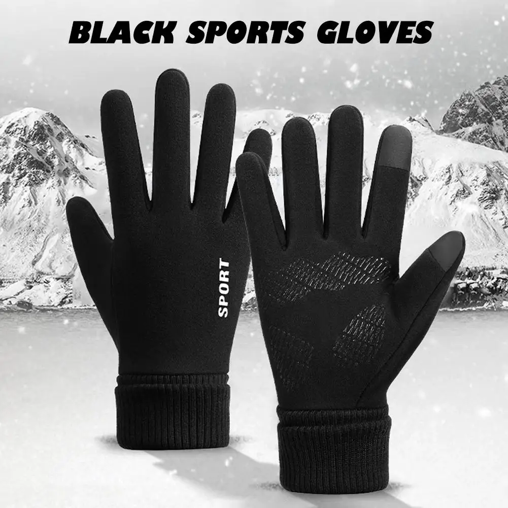 

Black Sports Gloves Winter Warm Full Fingers Waterproof Outdoor Touch Screen Fleece Cycling Running Ski Gloves Motorcycle O2C8