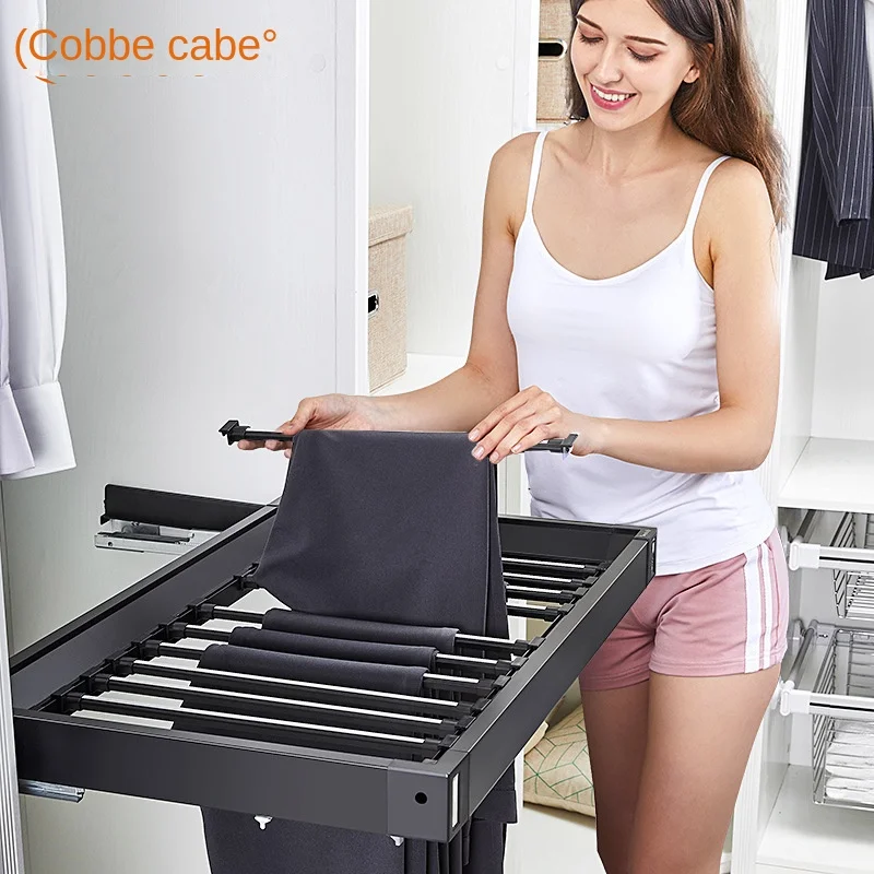 

Black Clothes Hanger Trousers Rack Telescopic Pants Rack Push-pull Damping Double-row Cabinet Pant Racks Thicken Hardware