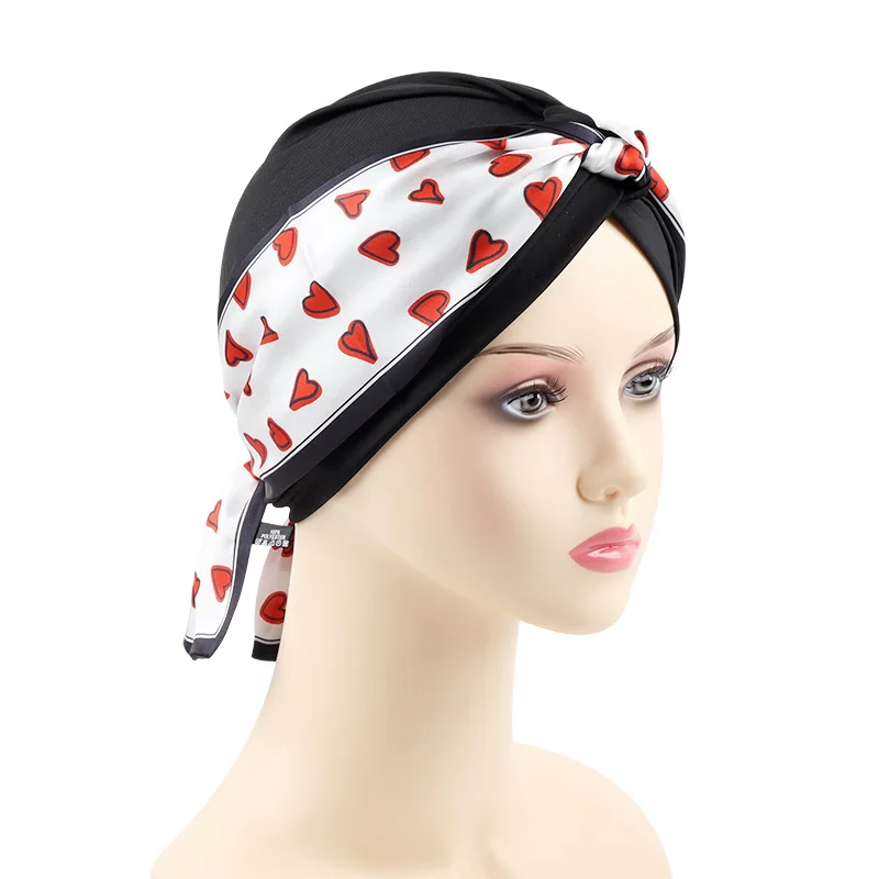 2023 New Removable Ribbon Turban Caps for Women Stretchy Headband Headscarf Bonnet Female Head Wraps Caps Hair Accessories