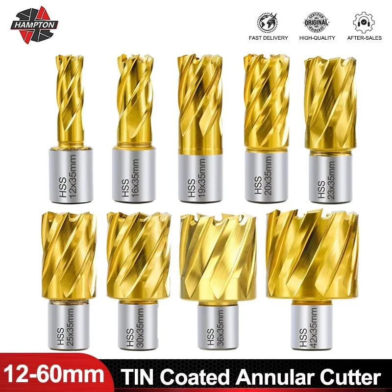 Hole Saw Cutter 12-60mm TiN CoatedCore Drill Bit HSS Hollow Drill Bit for Magnetic Drill Annular Cutter For Metal Drilling Tool