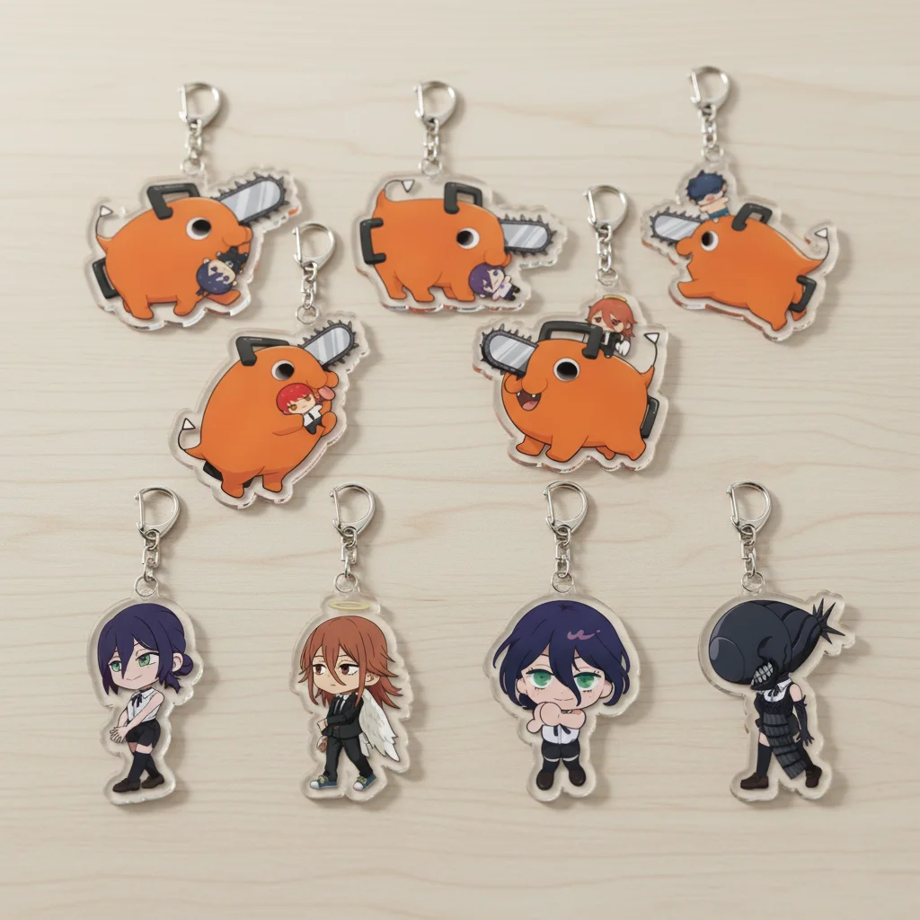 سلسلة مفاتيح أكريليك أنيمي من Chainsaw Man - قلادة شخصية كرتونية، مناسبة للحقائب والمفاتيح، هدايا تنكرية، هدية مثالية لمحبيها