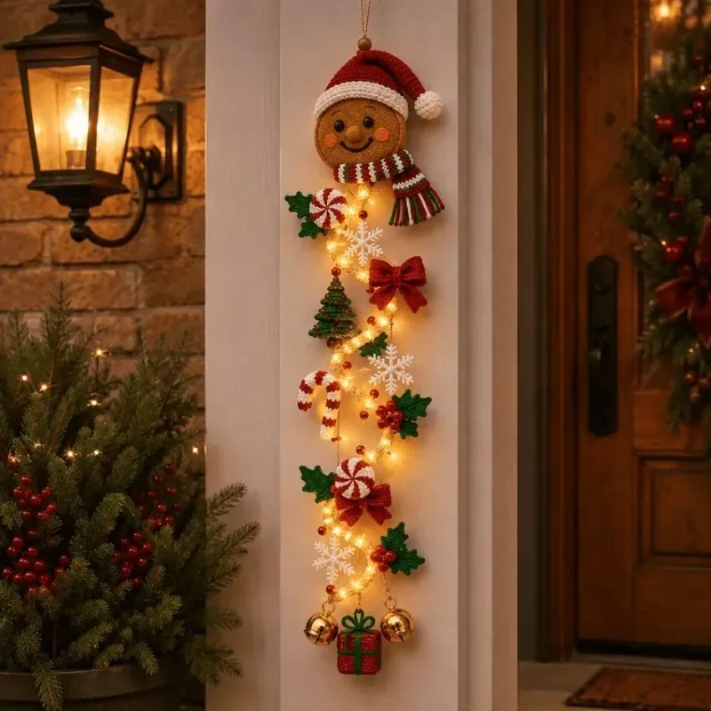 Weihnachtlicher Türhänger, LED-Leuchtend, Handgefertigt, Gehäkelter Weihnachtsmann, Weihnachtsbaum, Glocken-Ornament, Heimdekoration, Wanddekoration, Haustür, Navidad, Neujahrsdekoration – Detail 5