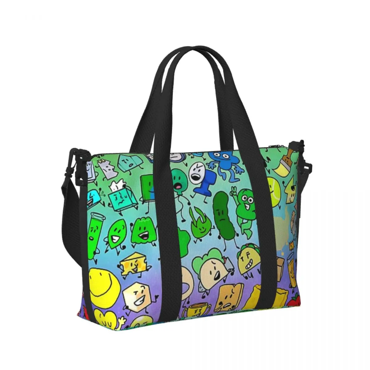 

BFDI Inanimate Insanity All Characters Beach Travel Bag Large Capacity Tote Bags for Gym Yoga Women Shopping Duffle Shoulder Bag