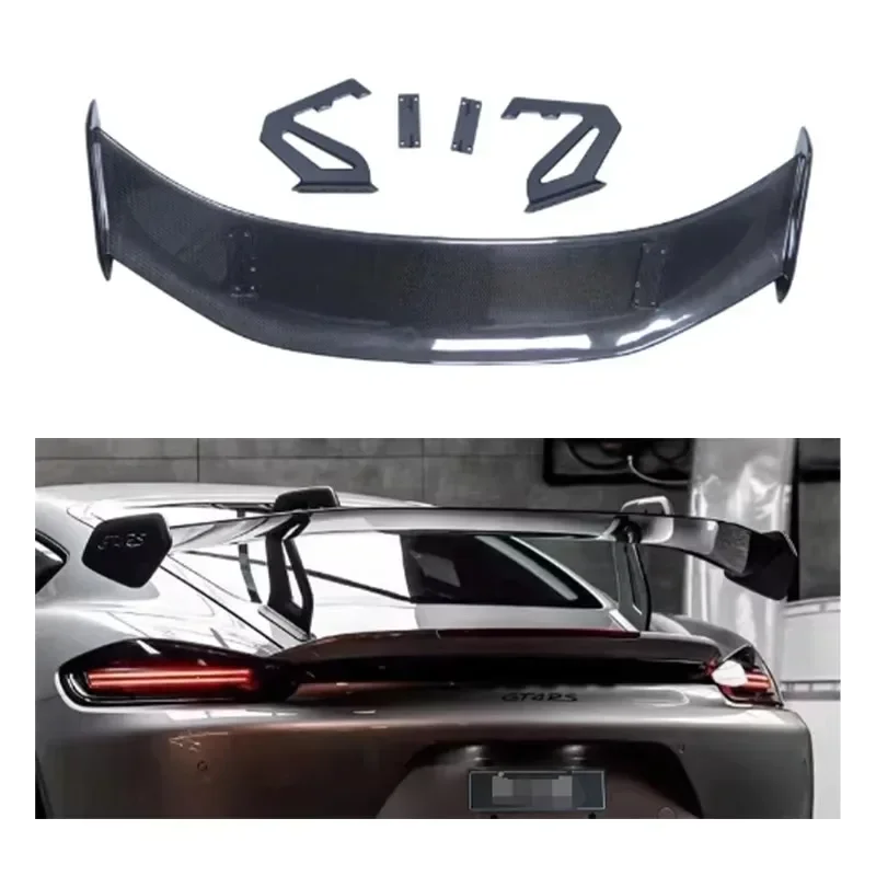 New! Dry Carbon Fibre For Porsche 718 Cayman GT4RS GT Style Real Carbon Fiber Fibre Rear Trunk Spoiler Big Wing Body Kits Spoile