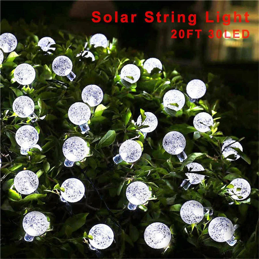 Outdoor Solar Crystal Ball Bulb String Lights Waterproof 30/50LED Fairy Garden Lights Garland for Christmas Party New Year Decor