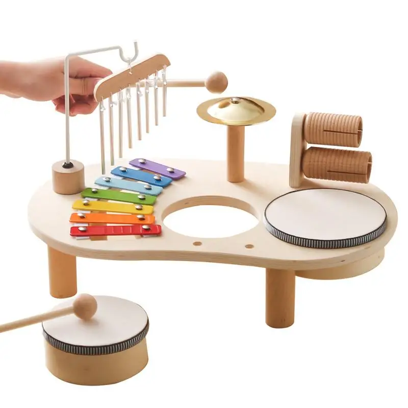 Wooden Musical Drum Kit 7 In 1 Montessori Educational Toy With Wind Chime Sensory Musical Kit For Girls And Boys Ages 2 Birthday