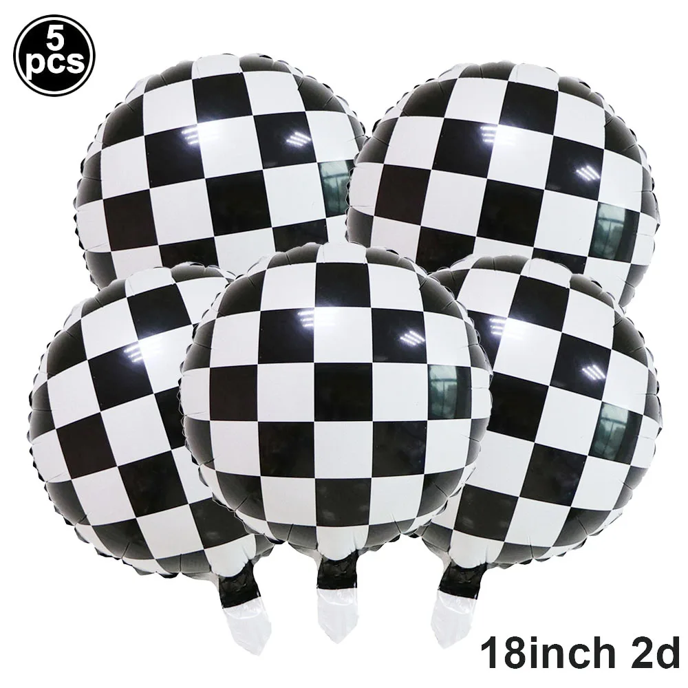 5 Stück karierte Ballons aus Aluminiumfolie, rot, gelb, schwarz, weiß, karierte Ballons für Geburtstagsparty-Dekorationen mit Rennsport-Thema – Detail 6