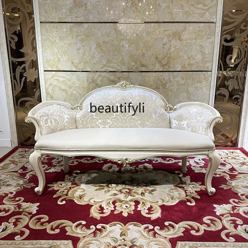 

French court, European neoclassical solid wood carving, living room sofa stool, bedroom embroidered bedside stool R