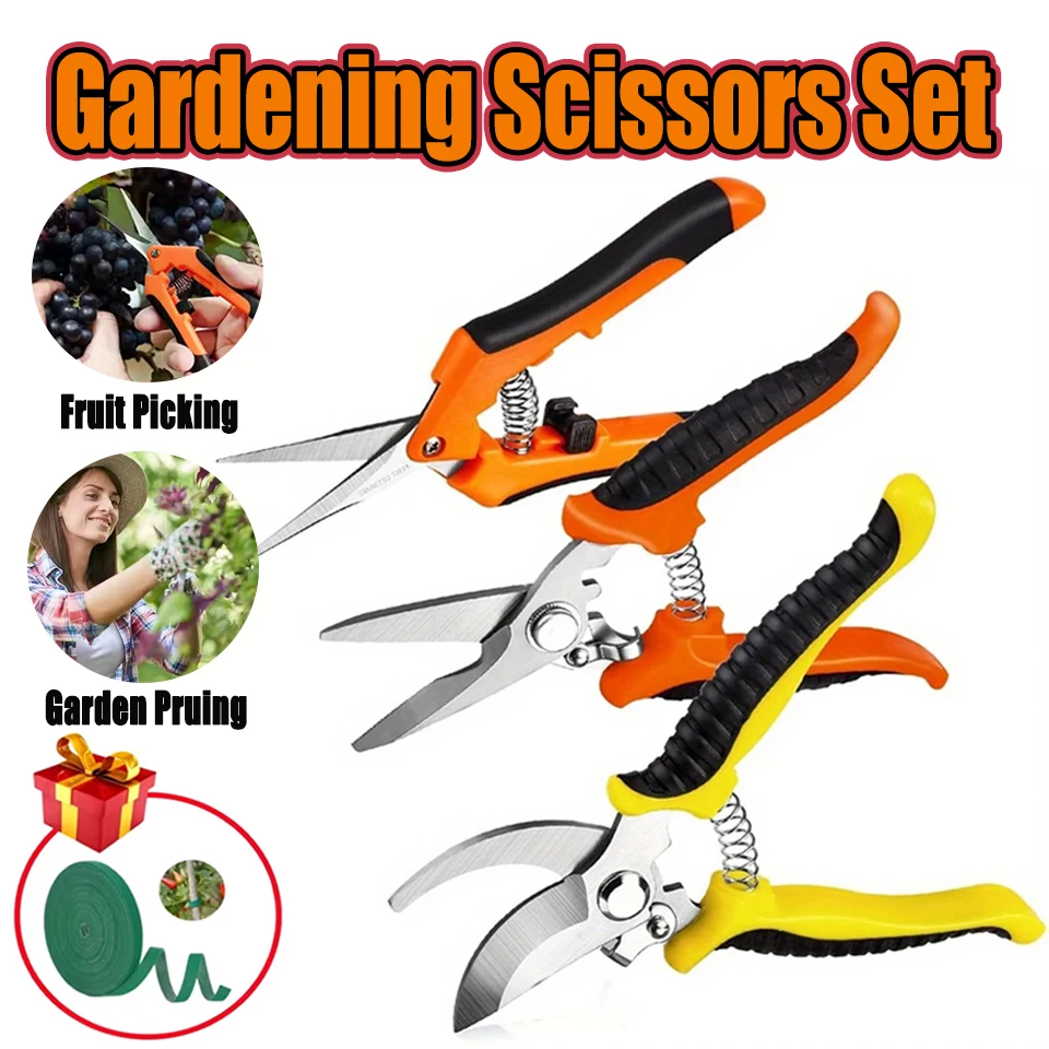 2025 New 3PCS Garden Pruning Shears Set Ergonomic handled pruning shears Suitable for women, men and professional gardeners.