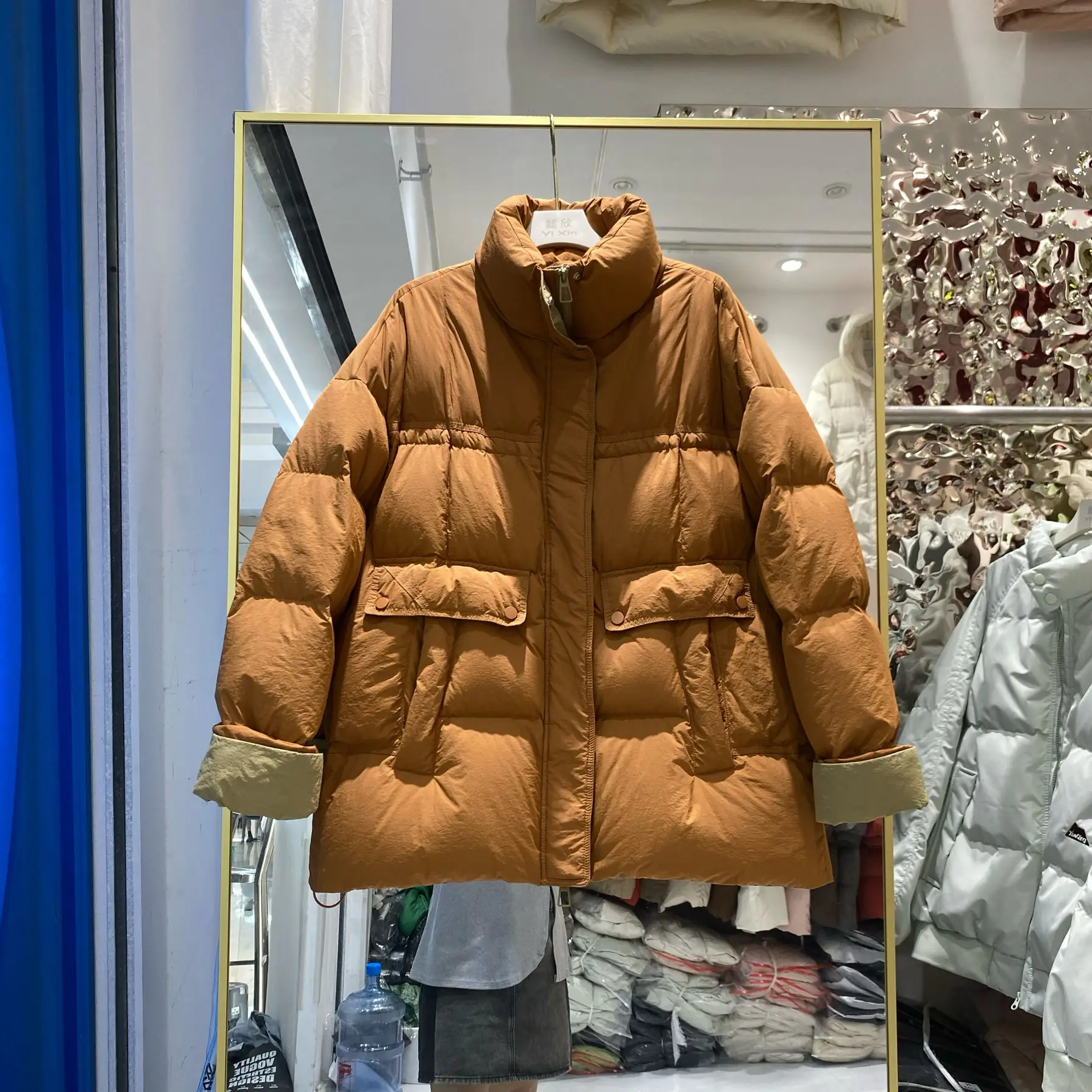 2025 Winter New Women's Down Jacket Loose Splicing Stand Collar Windproof Jacket