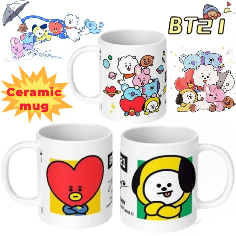 

BT21 Koya Shooky Mang Chimmy Creative Cartoon Ceramic Mug for Home and Office Afternoon Tea Coffee Cup Birthday Gift for Friends