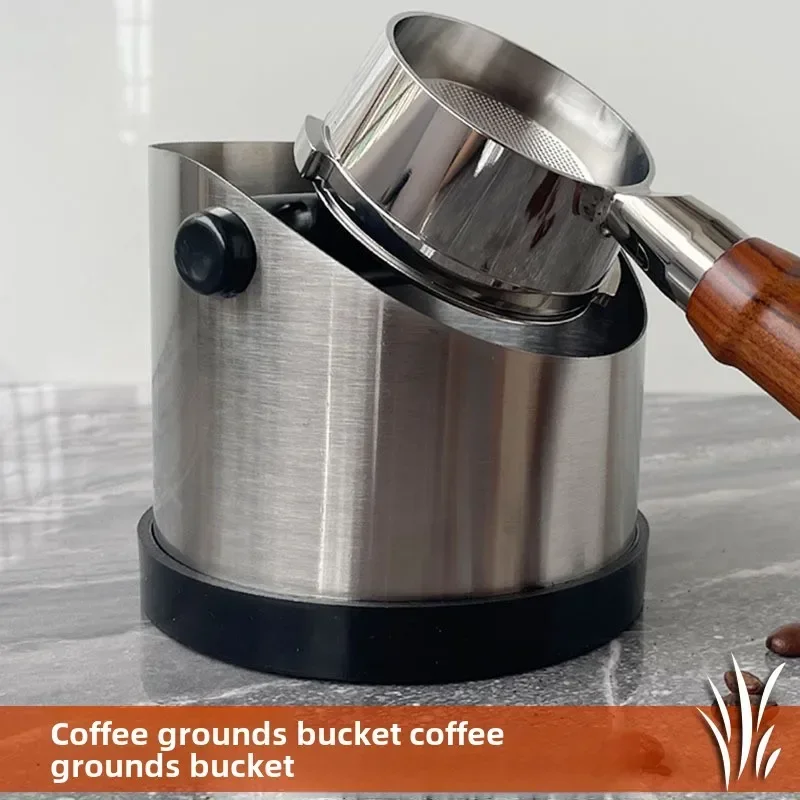 Coffee Knock Box Stainless Steel Espresso Knock Box Non Slip Coffee Ground Knock Box with Rubber Ring Beveled Coffee Ground Bin