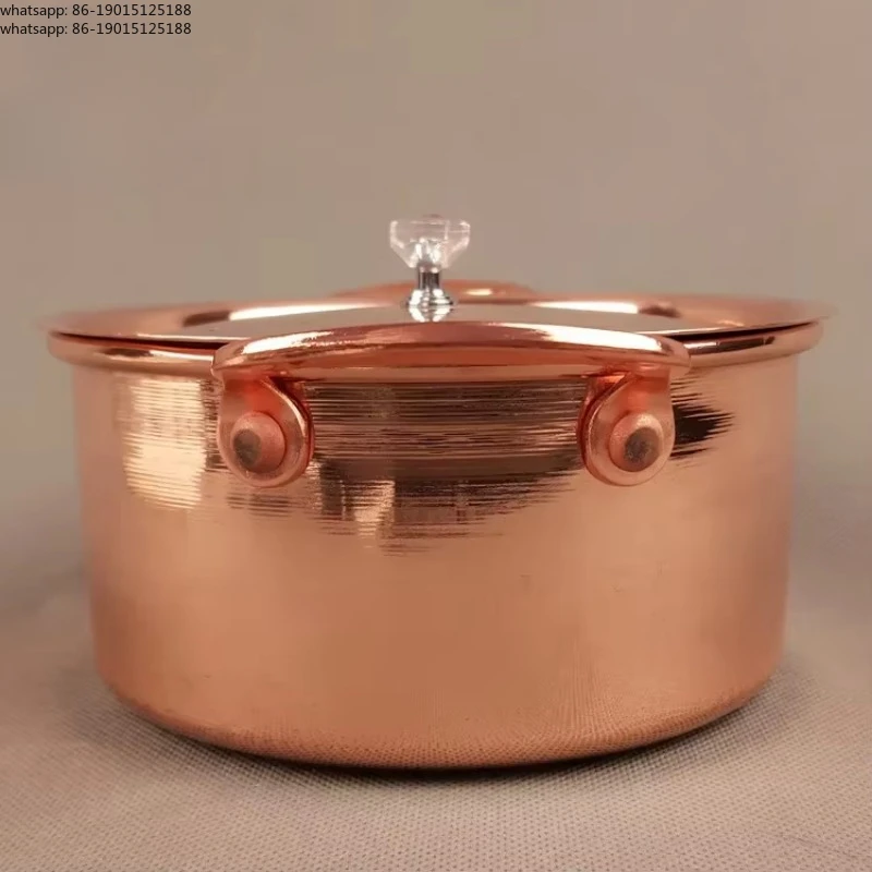 Pure Copper Small Hot Pot For One Person Cooking Induction Cooker Soup Pot with Lid 17cm Easy To Clean Single Serving Pot Best