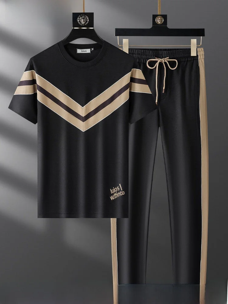 

Summer Men's ort Sve Embroidered Slim Fit Straight Leg Sweatpants Set Casual High End Sportswear Two Piece Ensemble