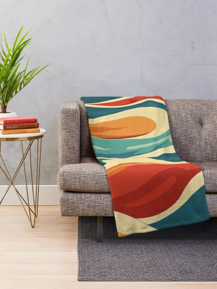 Abstract wave pattern retro colour scheme Active Outdoors Inspired Art Throw Blanket Bed Fashionable Sofa Quilt Blankets