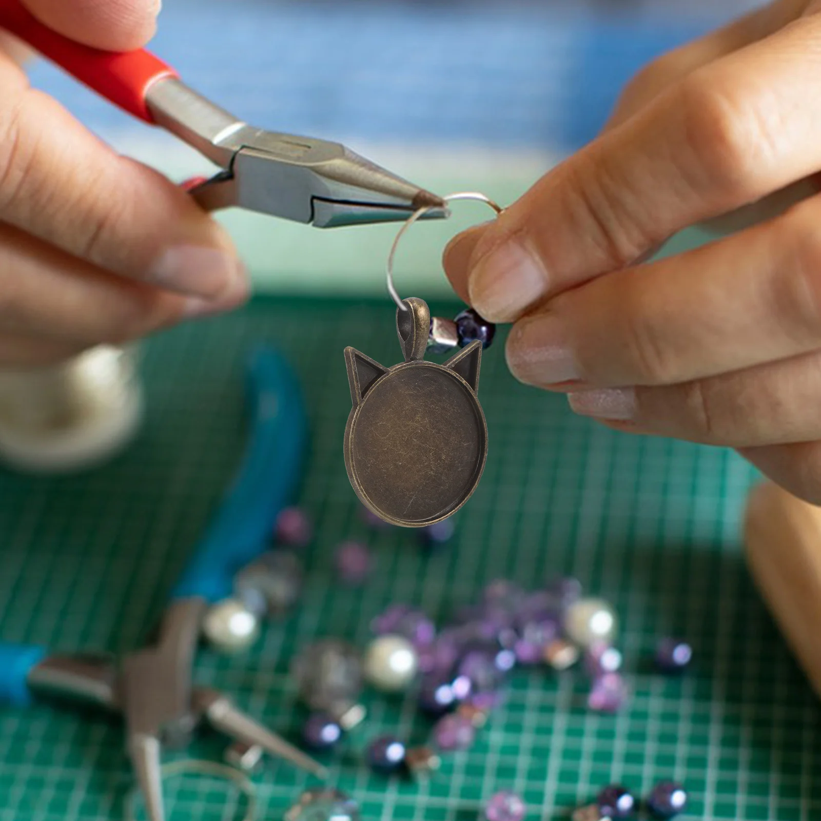 5 قطعة الأذن القط قلادة الصواني خمر سبائك الزنك DIY بها بنفسك صنع المجوهرات كابوشون الحافة إعدادات صينية أطقم صنع المجوهرات قلادة صينية #5