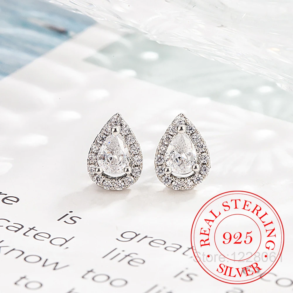 925 Sterling Silver Jewelry Luxury Crystal Waterdrop Stud Earrings for Women Wedding Party Jewelry for Girls Friend Gift