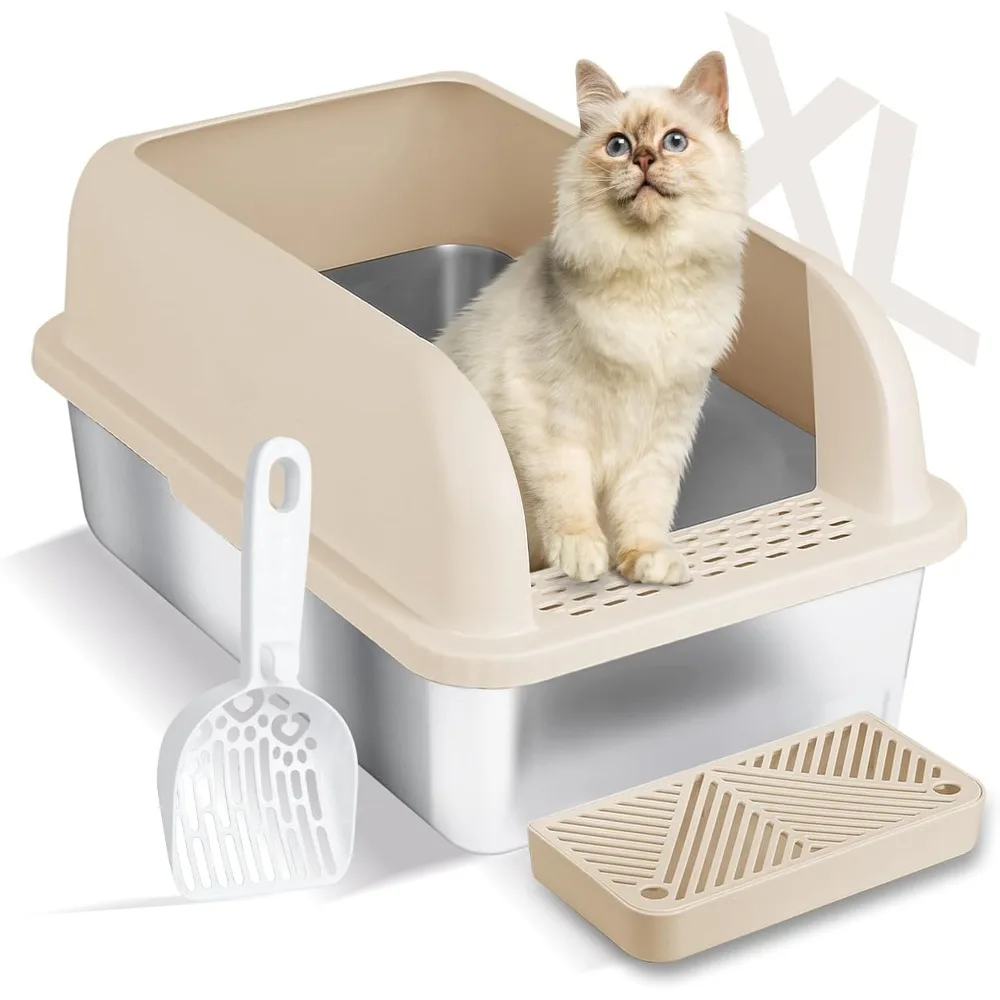 

Popular Extra Large Stainless Steel Litter Box with Lid, High Wall Enclosed Cat Litter Boxes for Anti-Leakage