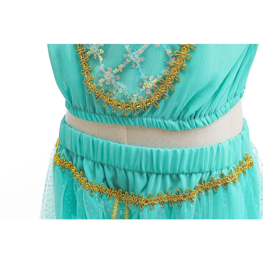 New Princess Jasmine Dress of Birthday Party Carnival Cosplay Aladdin Agic Lamp Girls Costume Vestidos Halloween Clothing Set