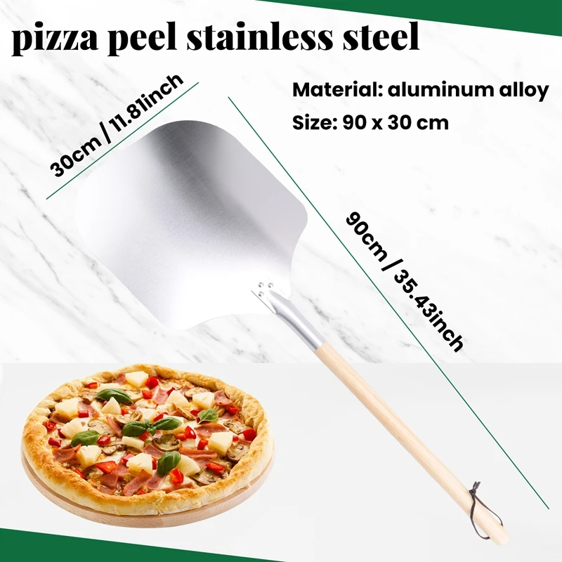 مجرفة بيتزا، قشر بيتزا مصنوع من الألومنيوم المقاوم للصدأ (90 سم) - عملي و