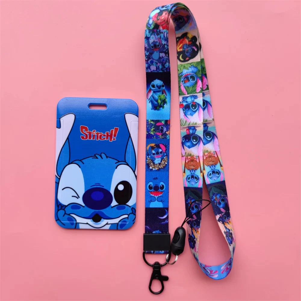 Disney Stitch Wholesale Plastic Anime ID CardHolder Cool Fashion Badge Sliding Work Name Tag Bus Lanyard Cards Holders for Kids