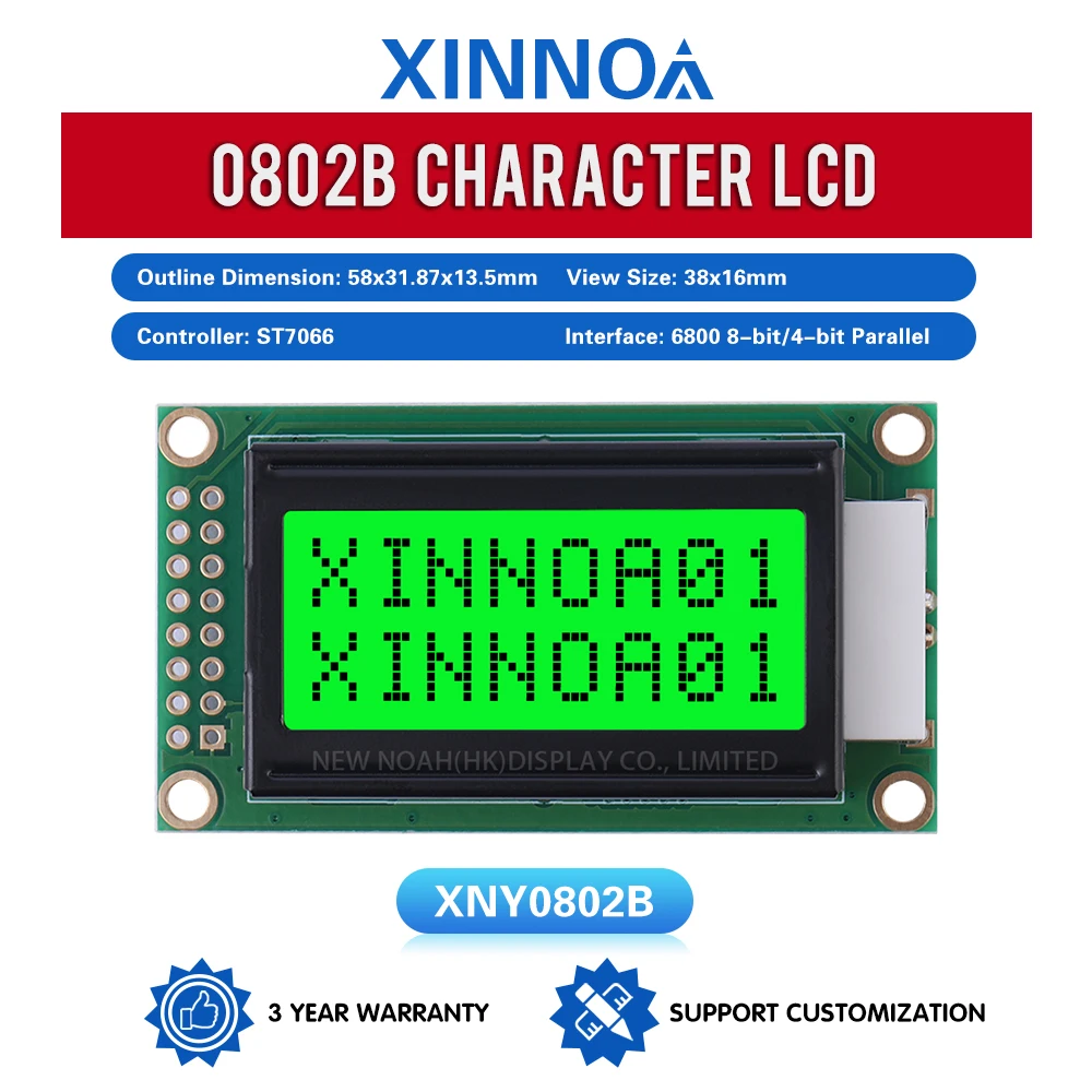 Green Light Black Letters 0802B Character LCD Module 0208 LCD 16 PIN ST7066 8X2 Character LCD Portable Display Module