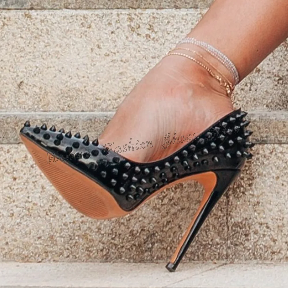 

Black Rivet Decor Pointed Toe Pumps Stilettos High Heels High Heel Shoes for Women Fashion Heels 2024 New Zapatos Para Mujere