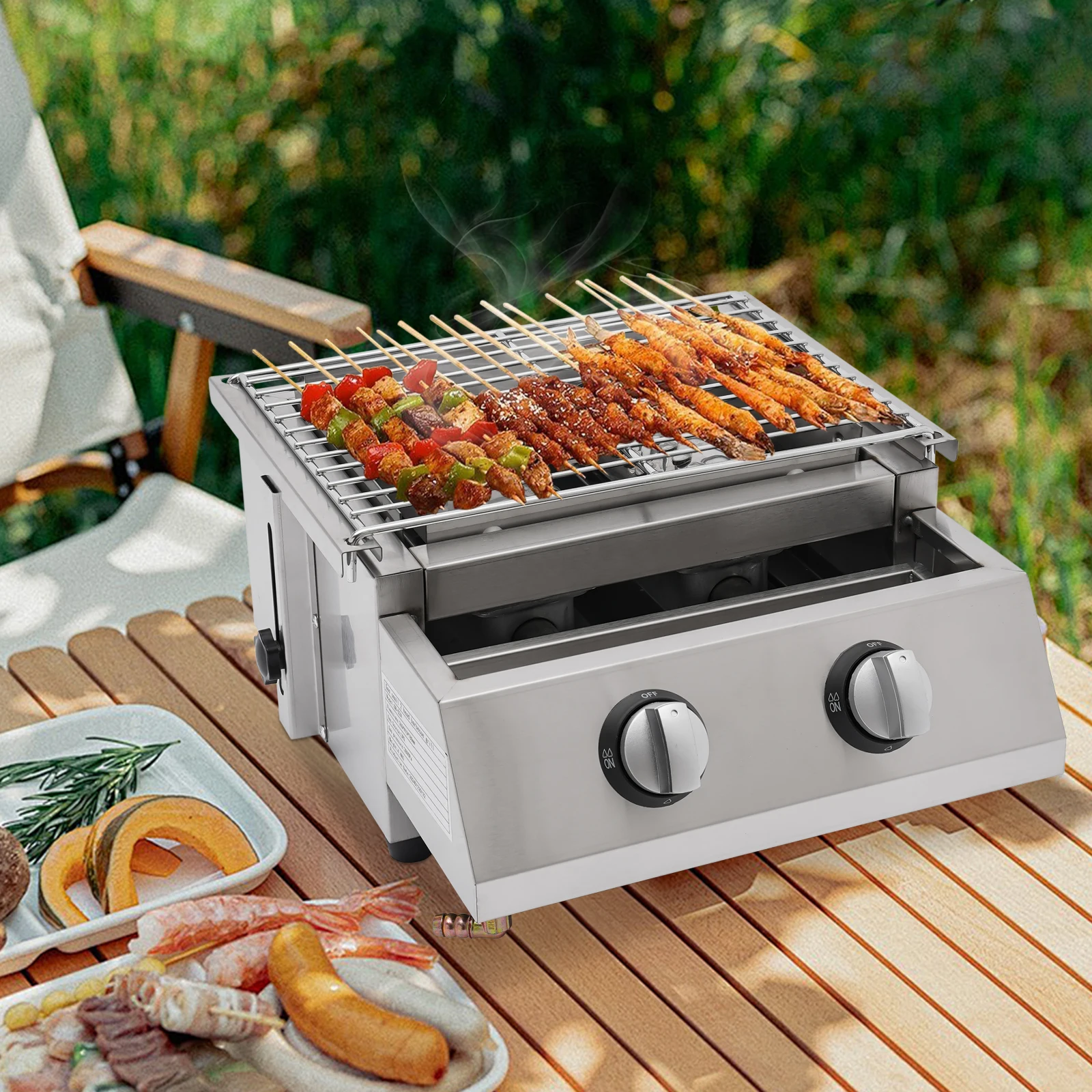 

Portable Stainless Steel Outdoor Camping Party BBQ Tabletop 2 Burner Gas Grill