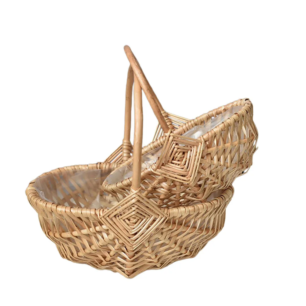 

2Pcs Handwoven Flower Baskets Natural Rattan Woven Storage Baskets with Handles for Home Wedding Decoration Flower Holder