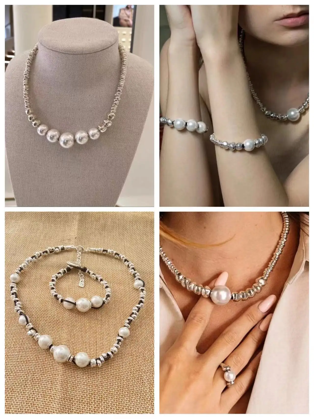 

2021 New Stainless steel alloy Silver Color Bead Necklace pearl Can Be Given As A Gift To Women with Free Wholesale Shipping