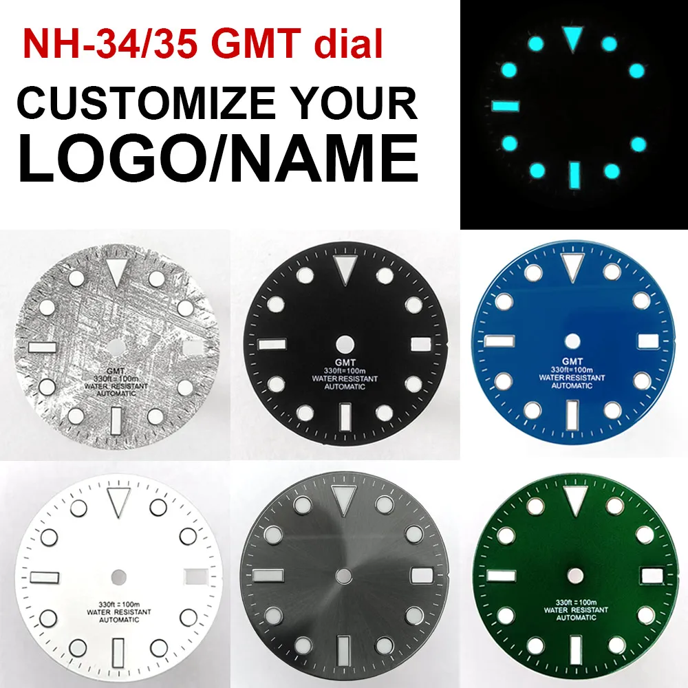 

28.5mm GMT dial suitable for NH-34/35/36 movements with single calendar watch accessories customizable dial DIY logo