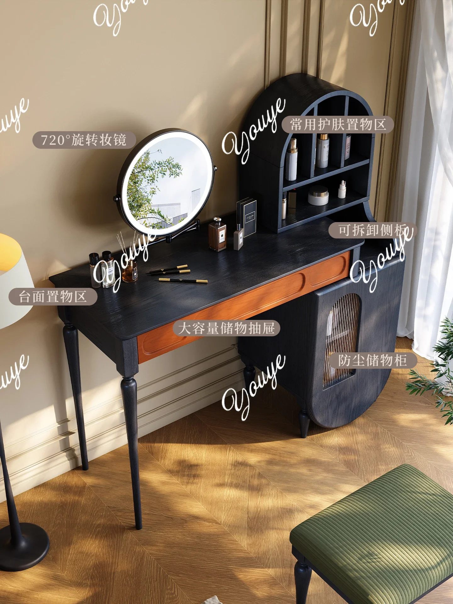 

K49 Dresser French Retro Master Bedroom Storage Makeup Table Antique Solid Wood Dresser Chest Integrated