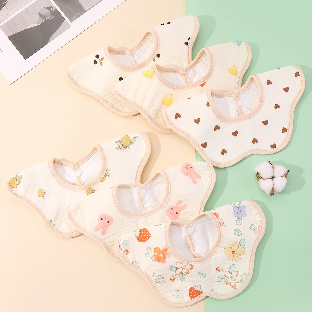 아기 면 신생아 턱받이, 아기 타액 수건, A 등급 면 부드러운 거즈, 방수 턱받이, 쌀 주머니