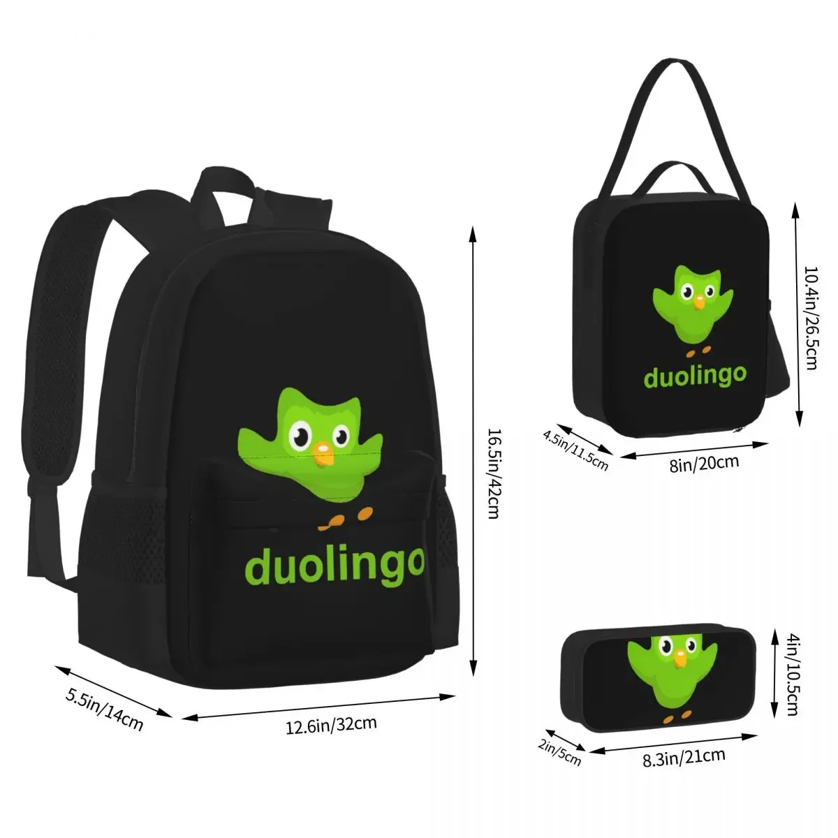 Duolingo Owl Duo Backpacks Boys Girls Bookbag Children School Bags Cartoon Kids Rucksack Lunch Bag Pen Bag Three-Piece Set