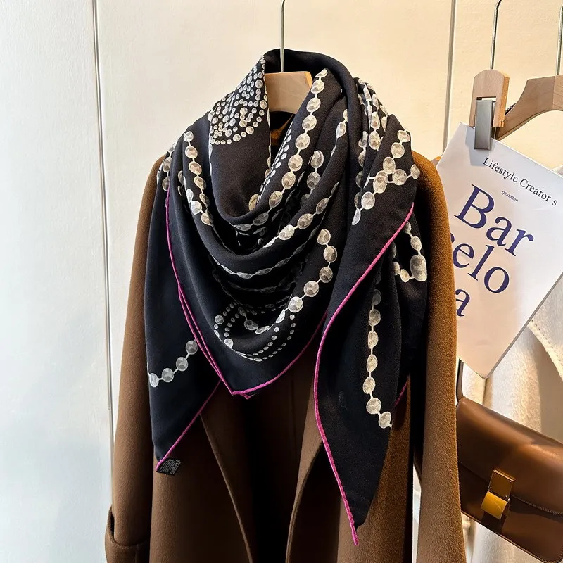 New Pearl Chain Pattern Soft to the heart! Luxury cashmere scarf women autumn winter French style thread long shawl dual-use